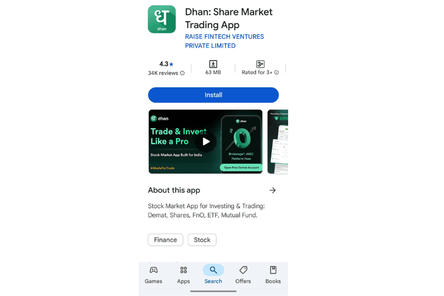 Free Demat Account in the Dhan App