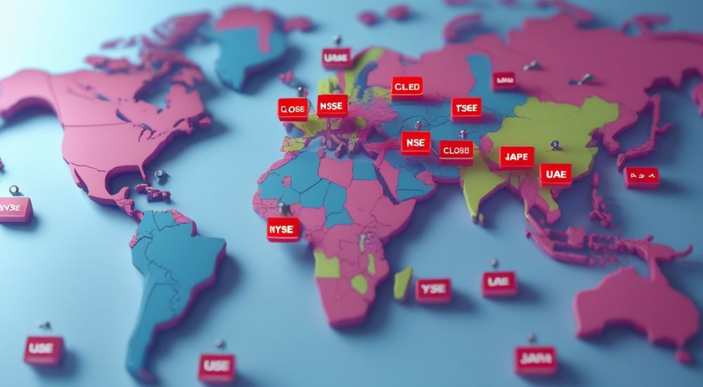 World Map with Exchange Logos and July 2025 Holiday Closures